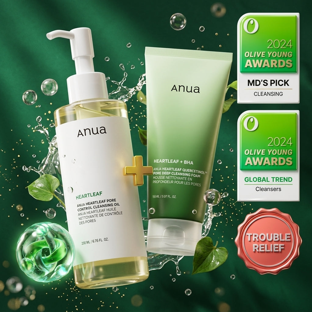 Anua Heartleaf Double Cleansing Set (Cleansing Oil 200ml + Cleansing Foam 150ml)