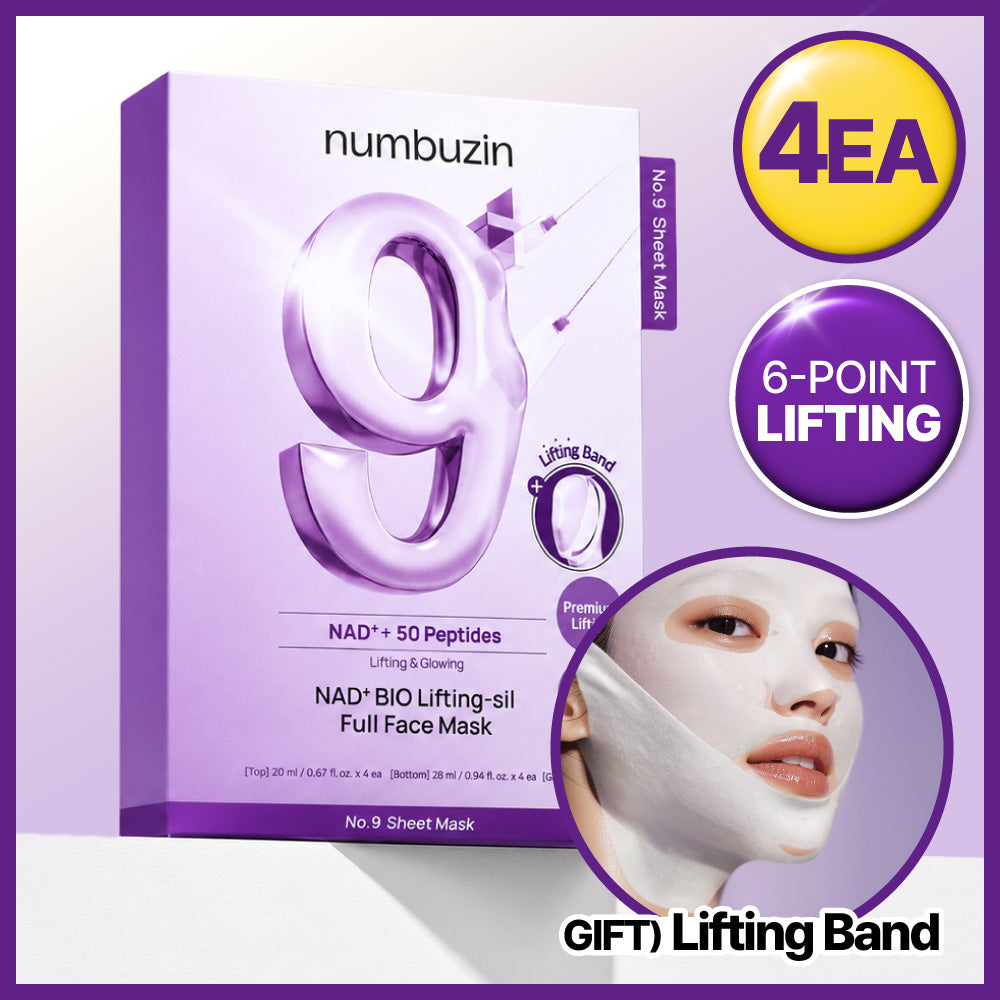 numbuzin No.9 NAD BIO Lifting-sil Full Face Sheet Mask 4ea (+ bande liftante en tissu)