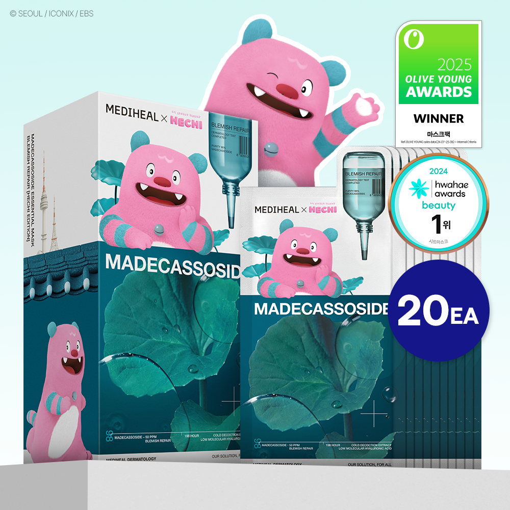 MEDIHEAL Madecassoside Essential Mask Sheet Blemish Repair 20ea (Seoul Mascot, HECHI Collaboration)