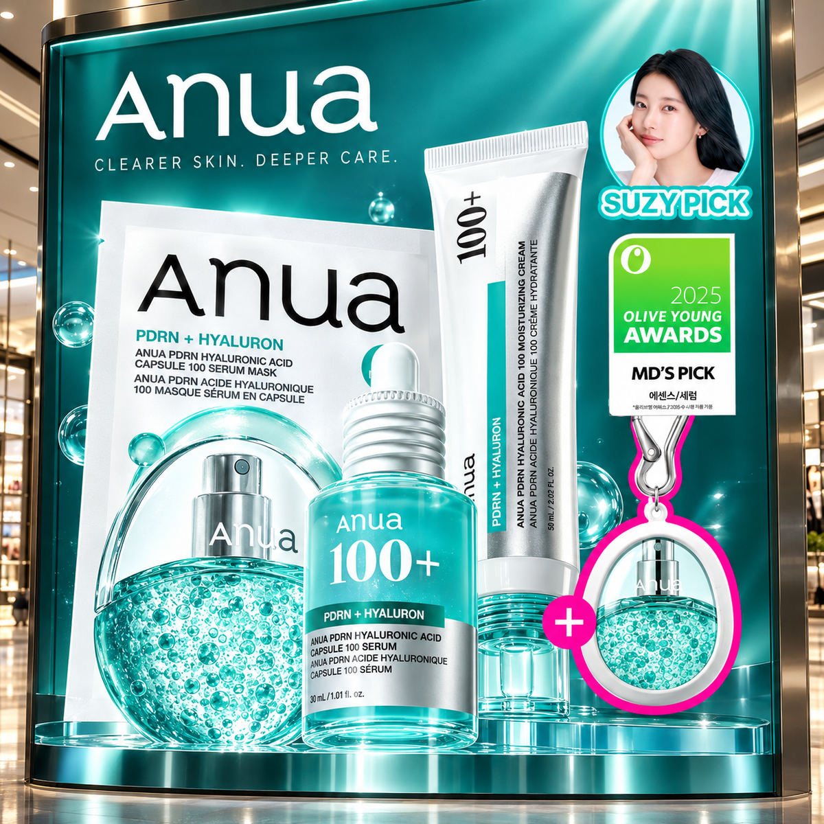 Anua PDRN 4-STEP Glowy Skin Set (+Mist Keyring) (Serum 30ml+Mist 30ml+Cream 60ml+Mask Sheet 5ea)